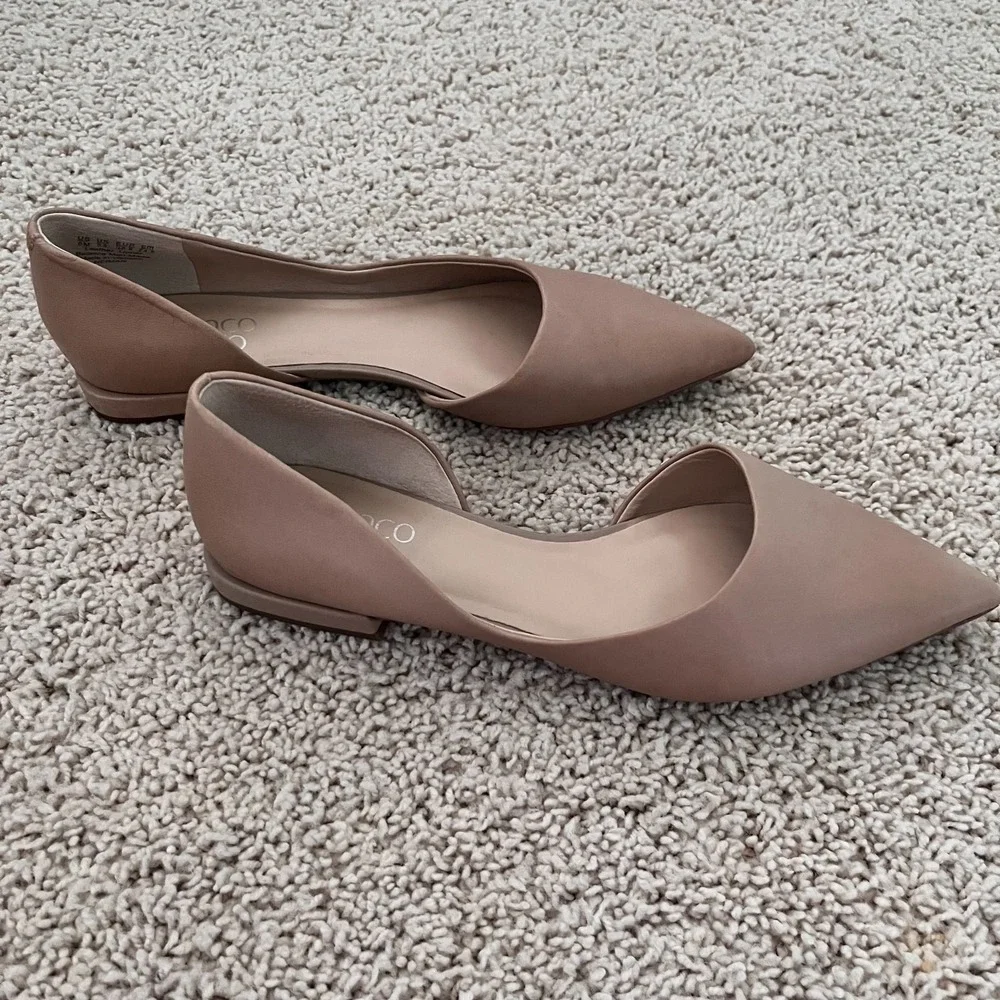 FRANCO SARTO Neiman Pointed Toe D'Orsay Leather Flats Beige Womens 8M Minimalist